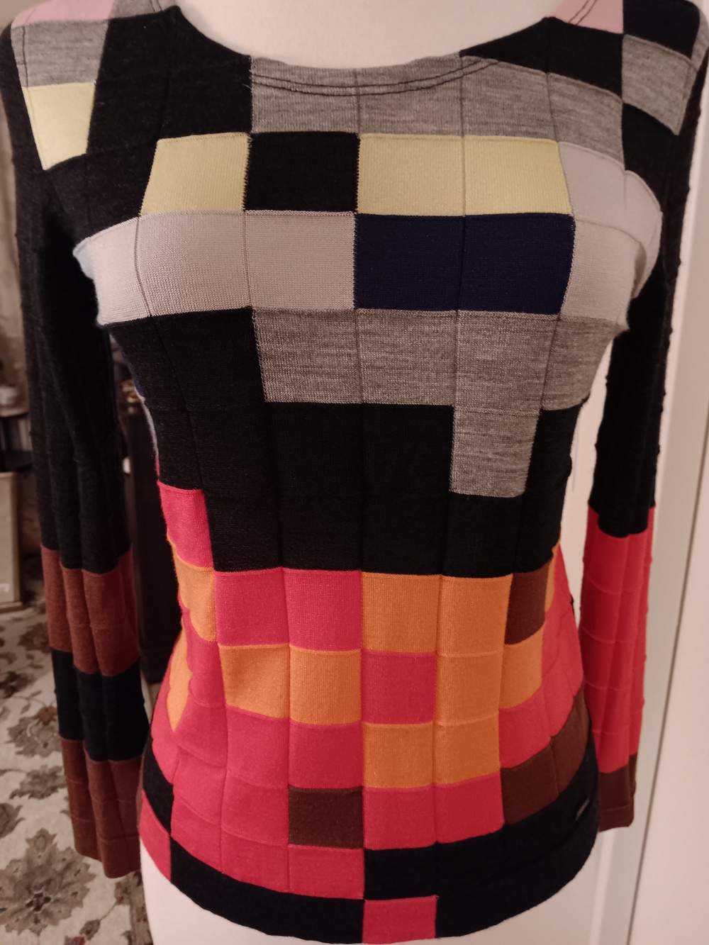 Akris Cashmere-Silk Abstract Intarsia Sweater